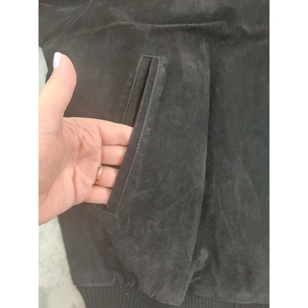 Camel Styles Leather Bomber Jacket Mens‎ XL Black Suede Baseball Varsity
